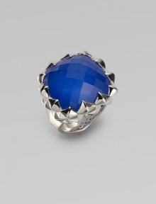 From the Silver Superstud Collection. A large, faceted, square stone of blue agate and quartz crystal set in a sleek, spiked sterling silver base. Blue agate and quartz crystalSterling silverWidth, about 1Imported