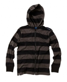 Stripes step up the style of this front zip hoodie from Quiksilver.