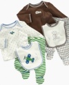 Comfortable and cute will be the name of every game he plays in one of these darling shirt, footed pant and bib 3-piece sets from Little Me.