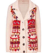 With a folkloric-inspired knit, this chunky multicolored cardigan from Paul & Joe Sister is a vibrant addition to your cold weather basics - Spread notched collar, long sleeves, front button placket, patch pockets, front multicolored pattern, ribbed trim, chunky knit - Easy straight fit - Style with skinny jeans, a long sleeve tee, and embellished ballet flats