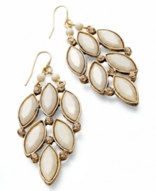 Crème de la crème. Sweet ivory navette stones and glass accents adorn Style&co.'s chic drop earrings. Set in gold tone mixed metal. Approximate length: 2-1/4 inches. Approximate width: 1 inch.