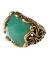 Delicate by design. Lucky Brand's glowing green ring features a faceted epoxy stone cradled in an intricate openwork floral band. Set in gold tone mixed metal. Ring adjusts to fit sizes 7 to 9.