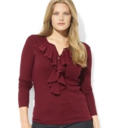 Soft jersey ruffles lend a chic complement to the neckline of a classic cotton henley