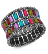 Start spreading the hues. Colorful beads make this two-row stretch bracelet from Haskell really pop. Crafted from hematite-tone mixed metal. Approximate length: 7-1/2 inches.