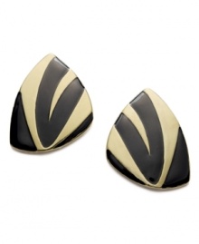 Like a piece of abstract art, Bar III's sweetly-contrasting studs are visually appealing. An intricate pattern of black enamel and gold tone mixed metal pulls the whole look together. Approximate diameter: 1-1/2 inches.