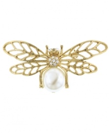 Pin your favorite scarf or blazer with this bee-autiful style. 2028's unique bee brooch features intricate cut-out wings, an acrylic pearl body and sparkling glass accents. Set in gold-plated mixed metal. Approximate size: 1-1/2 inches.