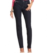 Style&co. Jeans makes denim look polished and crisp with these dark-washed seamed skinnies.