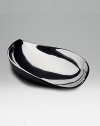 Sleek coquille tray in a non-tarnishing metal alloy has the lustrous look of silver. 20 diameter Made in USA