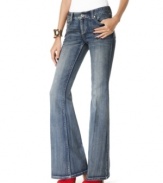 Flared and fitted to your curves, INC's studded and rhinestone-trimmed jeans get the wide-leg look just right!