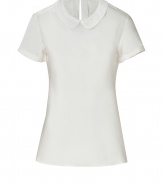 With its sweet round collar and glistening silk-satin, Steffen Schrauts short sleeve top is workweek essential packed with pairing possibilities - Round collar, short sleeves, slit with button closure at nape - Softly tailored fit - Wear with a pencil skirt and heels, or dress down with skinny jeans and your favorite flats