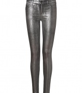 These cool coated jeans from J Brand add instant rock n roll edge to your casual basics - Classic five-pocket styling, skinny leg, mid-rise, coated cotton with stretch - Form-fitting - Pair with an oversized pullover, a leather jacket, and platform heels