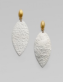 From the Willow Collection. Teardrops of hammered sterling silver are accented with 24k yellow gold.Sterling silver 24k gold Length, about 2 Post back Imported