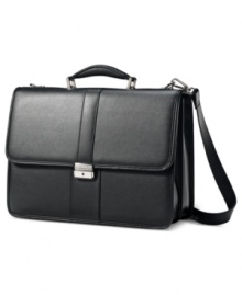 A smart, sporty flapover design is the perfect balance for the rich pebble-grain leather of this all-business bag. Decked out with a padded top carry handle, removable & adjustable shoulder strap and a SmartSleeve™ that slides over upright handles for easy hands-free carrying, this business case redefines easy travel.