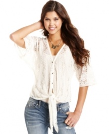 Lace du jour: Jessica Simpson's tie-front top is a trend-perfect piece that highlights your love of delicate layers.