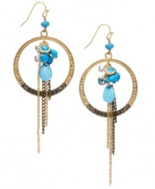 A bold pop of color enlivens any look. INC International Concepts' vivid style features cut-out circles and chains accented by pave-set plastic turquoise beading. Set in gold-plated mixed metal. Approximate drop: 4 inches.