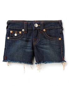 A summer staple from True Religion, the Dolly cut-offs are outfitted with flap coin and back pockets and contrast topstitching for a cool, carefree warm-weather look.