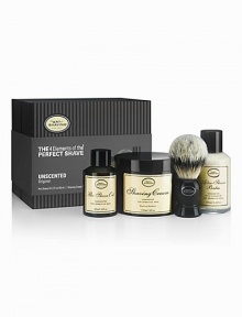 The 4 Elements of The Perfect Shave® combine The Art of Shaving's aromatherapy-based products, handcrafted accessories and expert shaving technique to provide optimal shaving results while helping against ingrown hairs, razor burn, and nicks and cuts. The Full Size Kit offers 2 oz. Pre-Shave Oil, 5 oz. Shaving Cream, 3.4 oz. After-Shave Balm, and a Pure Badger Black Shaving Brush.