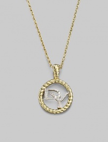 The DY initials, spelled out in diamonds, perched within a cable hoop of 18k gold, on a graceful gold chain. Diamonds, 0.03 tcw 18k yellow gold Adjustable chain length, about 17 Pendant diameter, about ½ Lobster clasp Imported