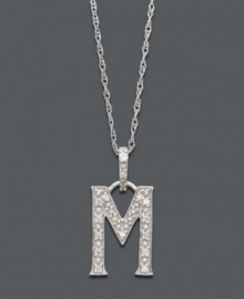 Spell it out in sparkle! This personalized initial charm necklace makes the perfect gift for Meredith or Michelle. Features sparkling, round-cut diamond accents. Setting and chain crafted in 14k white gold. Approximate length: 18 inches. Approximate drop: 1/2 inch.