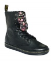 Peekaboo cuteness. Dr. Martens' Stratford high top sneakers are sleek with a floral print on the inside that peeks out from beneath the lace-up vamp.