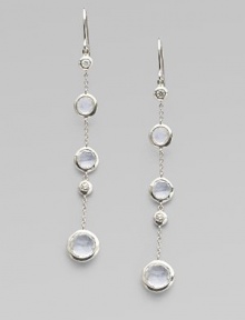 From the Silver Rain Collection. Delicate diamonds and subtly shaded faceted blue topaz within setttings of hammered sterling silver dangle delightfully from graceful chains.Diamonds, .20 tcw Blue topazSterling silverDrop, about 2½Ear wireImported