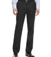 Elongate your stylish business wardrobe with these vertical micro-striped pants from Calvin Klein.