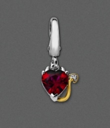 Indulge your mischievous side with this heart-shaped red topaz charm (1-5/8 ct. t.w.) set in sterling silver. 14k gold devil's tail peeks our, featuring diamond accent. Approximate drop: 3/4 inch.