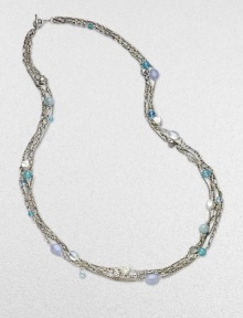 From the Bijoux Collection. Textural chains of sterling silver are vibrantly dotted with blue and aqua chalcedony and pearl.Blue and aqua chalcedony and pearl Sterling silver Length, about 44 Toggle clasp Imported