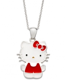 Look resplendent in red, just like Hello Kitty. This sterling silver pendant provides a whimsical touch for any occasion. Approximate length: 18 inches. Approximate drop: 1 inch.