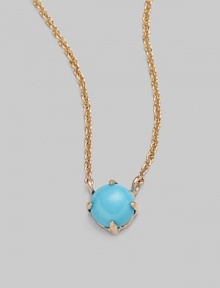 A smooth drop of sleeping beauty turquoise suspended on a delicate cable chain.Sleeping beauty turquoise 14K gold Length, about 16 Spring clip clasp Made in USA 