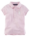 A Big Pony mesh polo shirt is updated in seasonal colors and sweet details for a timeless look.