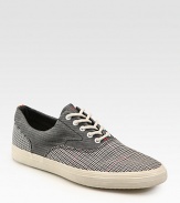 Lace-up design in suede and canvas detailed with textured stripe and gingham print detail.Suede upperLeather liningPadded insoleRubber soleImported