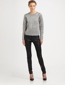 A glimmering update to the classic crew, with a metallic sheen and sequin accents.Ribbed crewneckLong sleeves with ribbed cuffsRibbed hemPull-on style56% viscose/44% polyesterDry cleanImported of Italian fabricModel shown is 5'9½ (176cm) wearing US size Small. 