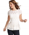 Adorable details abound on this top from Eyeshadow, from the super-pretty lace design to the feminine peplum hem!