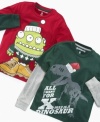 He'll be all smiles for the holidays in a faux-layered, goofy graphic shirt from Greendog.