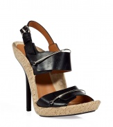 With a futuristic aesthetic, these Givenchy cork sandals push the boundaries while remaining ultra-stylish - Open toe, leather straps with silver-tone metal detail, ankle strap with buckle closure, cork outersole, stiletto heel - Pair with pleated silk shorts, a sheer blouse, and a boyfriend blazer