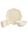 With scalloped edges, subtle fluting and a glossy vanilla finish, the Magnolia Place completer set delivers sweet vintage style to casual tables. From Gorham's collection of dinnerware, the dishes are dishwasher- and microwave-safe earthenware for everyday use.