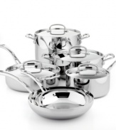 Bonjour amazing meals! A three-layer design features a pure aluminum core enveloped in stainless steel for even, quick and powerful heating. Elegantly crafted with contoured handles, classic shapes & professional precision, this cultured collection transports the art of French cooking into your kitchen. Lifetime warranty.