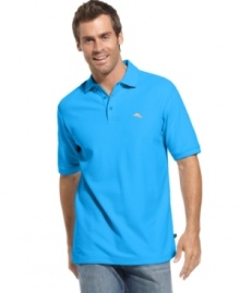 Casual wear meets high technology. This polo shirt from Tommy Bahama wicks moisture for the ultimate in cool comfort.