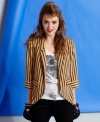 Add a bold layer to your style equation with this striped, three-quarter sleeve blazer from Ali & Kris!