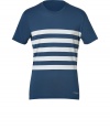 With its cool thick striping and modern slim fit, Burberry Brits indigo and bone striped tee is a contemporary choice for your laid-back looks - Round neckline, short sleeves, logo print at hemline - Slim fit - Wear with jeans and sneakers and your favorite hoodie