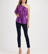 EXCLUSIVELY AT SAKS.COM Sumptuous printed silk drapes effortlessly over the body in a one-shoulder silhouette.Elastic necklineSingle gathered sleeveDrawstring waistShirttail hemAbout 28 from shoulder to hemSilkDry cleanImported