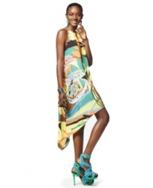 In an irreverently bold owl print, this Neon dress features an asymmetrical hem for added edge -- perfect for standout party style!