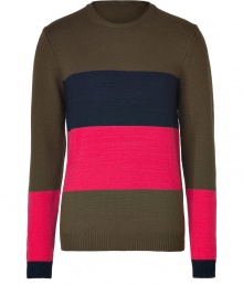 Work a bold colorblock into your knitwear collection with Marc by Marc Jacobs luxe modern iteration pure merino wool - Round neckline, long sleeves, fine ribbed trim - Slim fit - Wear with slim fit trousers and leather boots