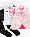 She'll love getting her glam on in this fun pink faux fur vest with tee and leggings by Nannette.