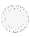 Pave your table in polka dots for fine dining without the formality. From kate spade new york dinnerware, the Larabee Road salad plate features luxe bone china with platinum accents that combine easy elegance and irresistible whimsy.