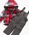 This cute plaid snowsuit by Carter's will keep him protected and looking precious.