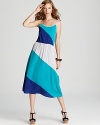 Cool oceanic hues are color blocked on an easy Aqua dress for trend-right spring style that goes from the office to after- hour drinks with ease.