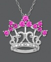 For the princess who loves pink. This crown pendant features vibrant round-cut pink sapphire (3/4 ct. t.w.) and sparkling diamond accents. Set in sterling silver. Approximate length: 18 inches. Approximate drop: 5/8 inch.