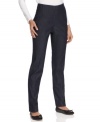 A high rise and slim fit add up to a lean silhouette. Get the look with these jeans from J Jones New York.